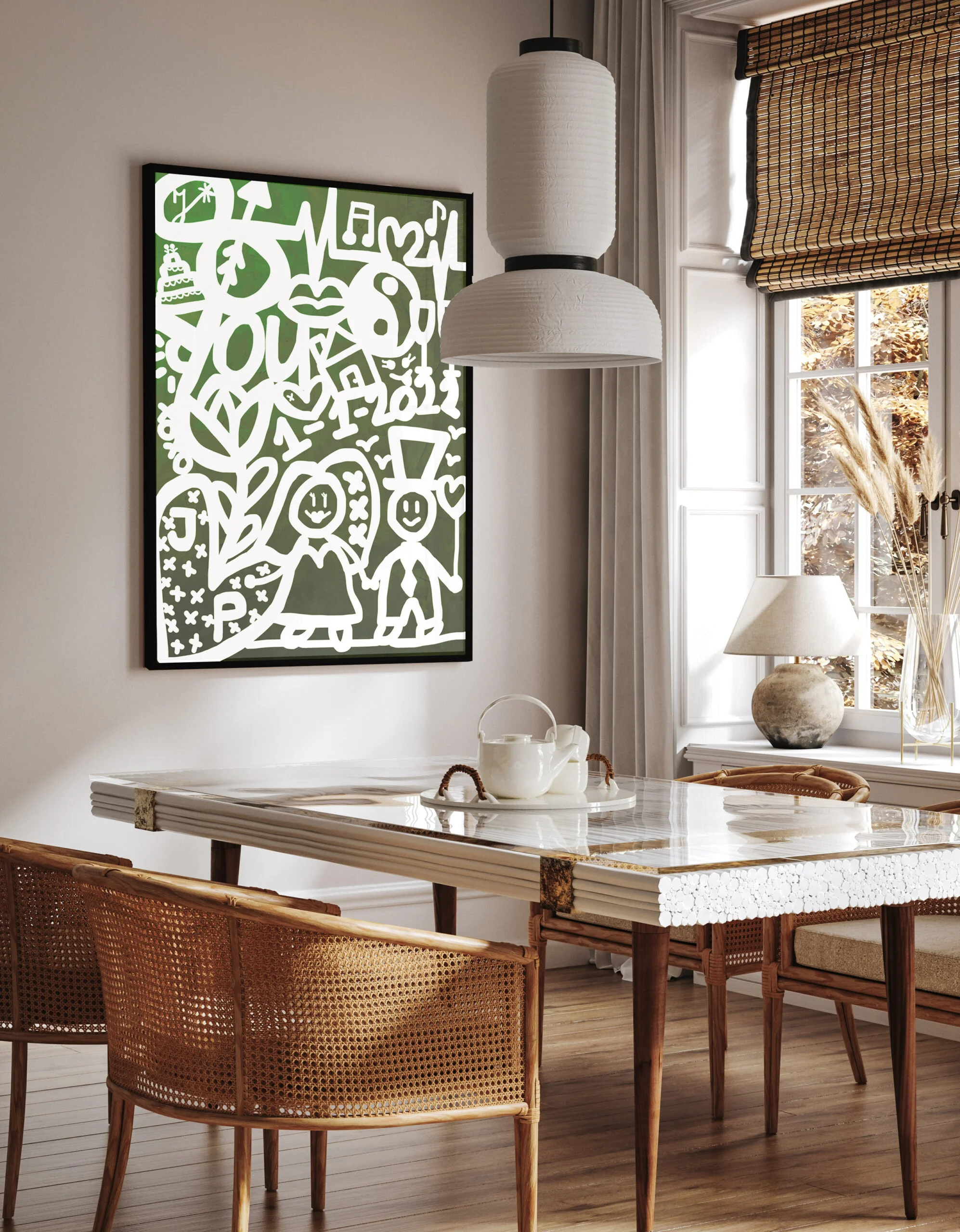 Home mock up, cozy modern kitchen interior background, 3d render