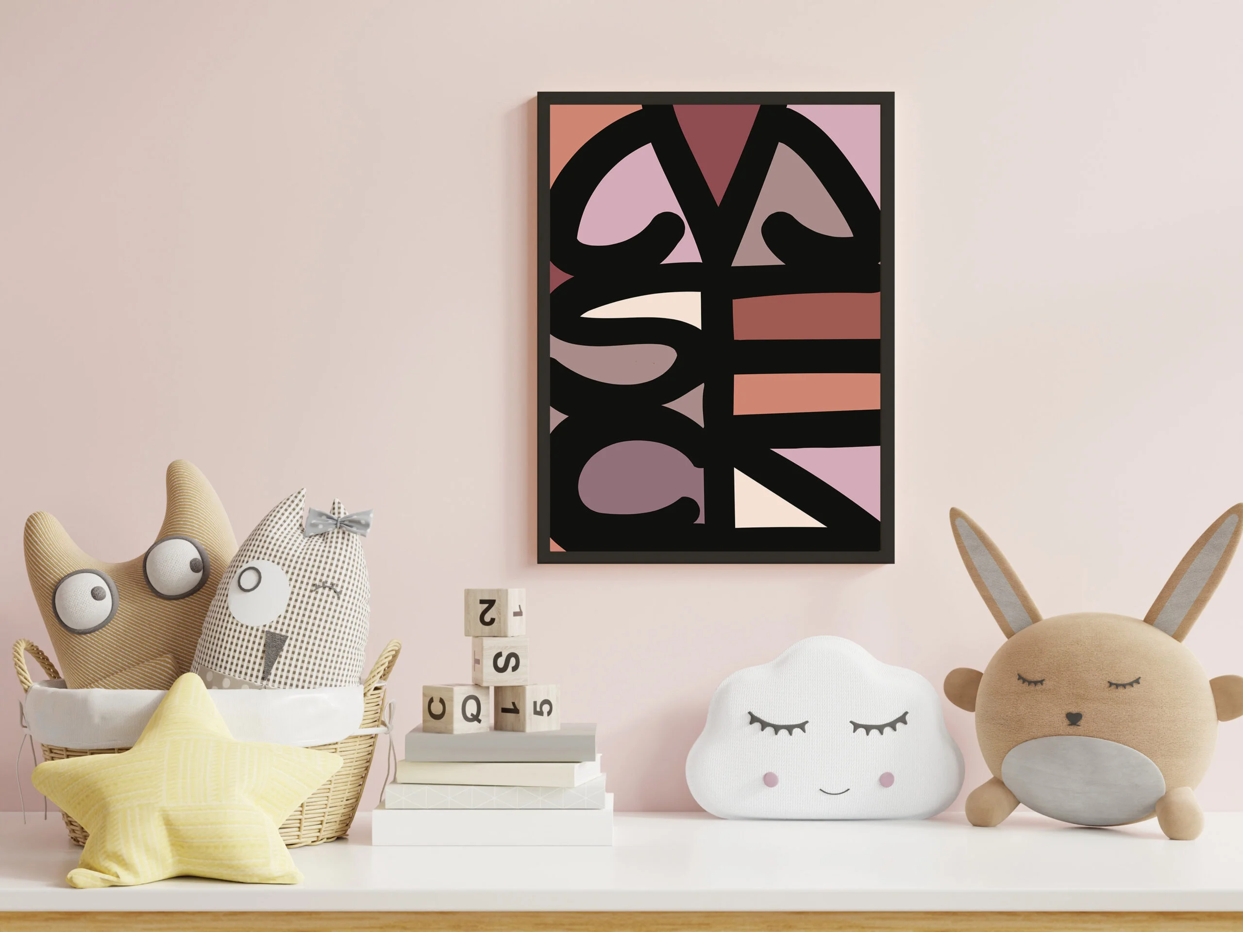 Mock up posters in child room interior, posters on empty pink wall background,3D rendering